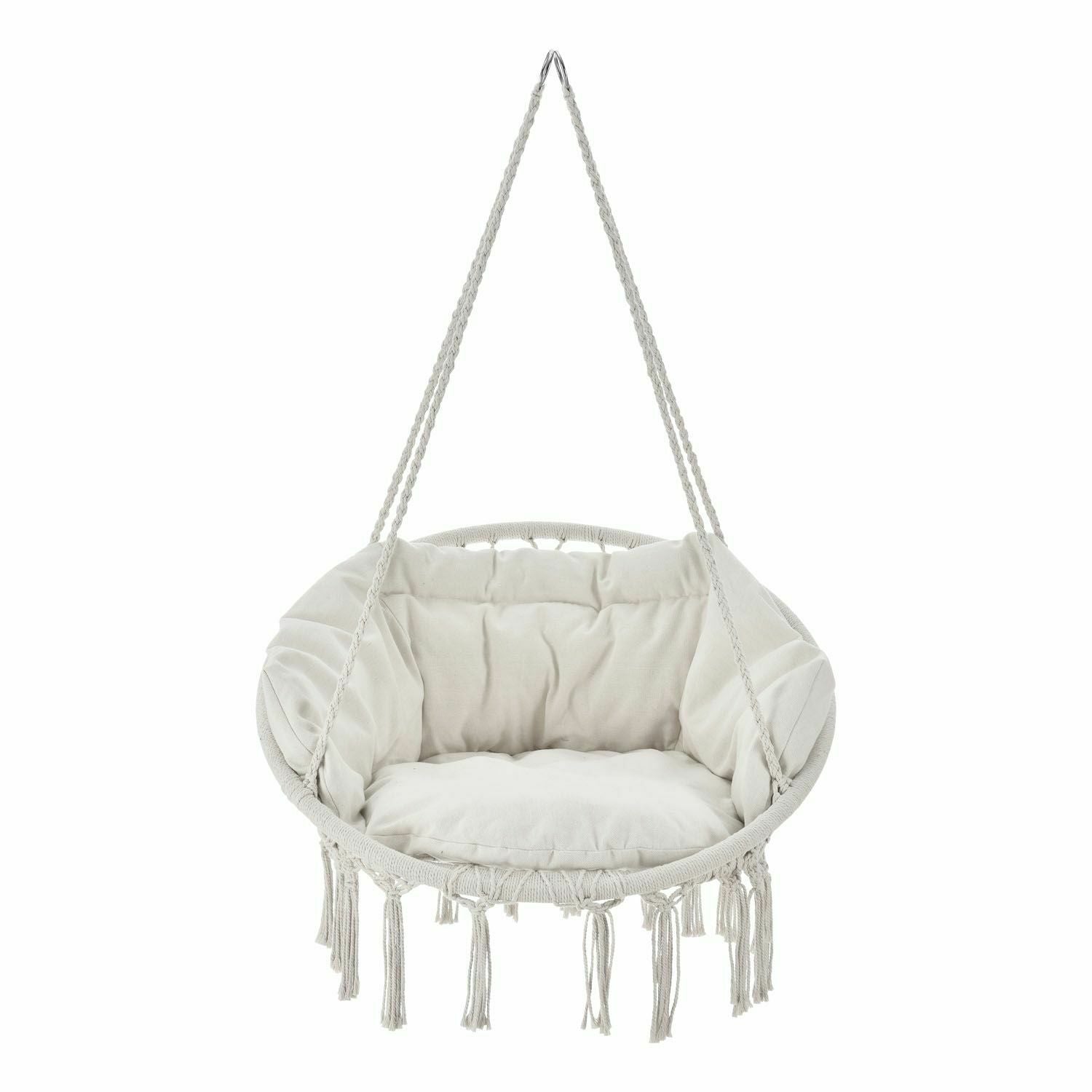 Beiger/Cremefarbener Boho Makramee Hängesessel - Für Innen & Außen (Max. 120 kg)