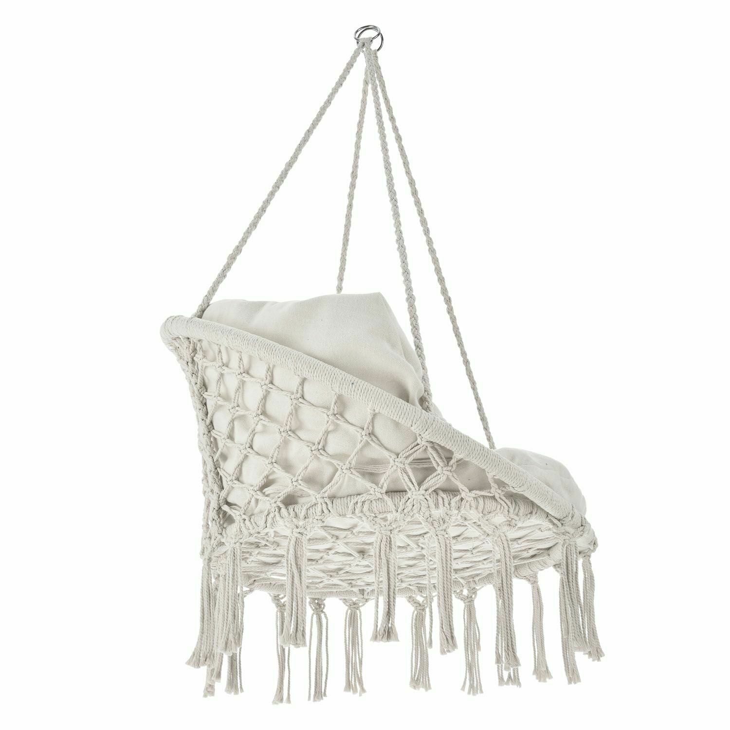 Beiger/Cremefarbener Boho Makramee Hängesessel - Für Innen & Außen (Max. 120 kg)