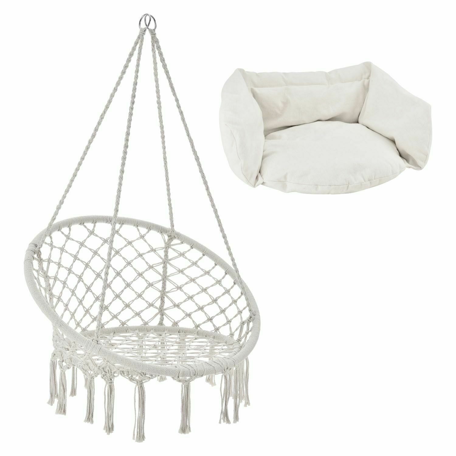 Beiger/Cremefarbener Boho Makramee Hängesessel - Für Innen & Außen (Max. 120 kg)