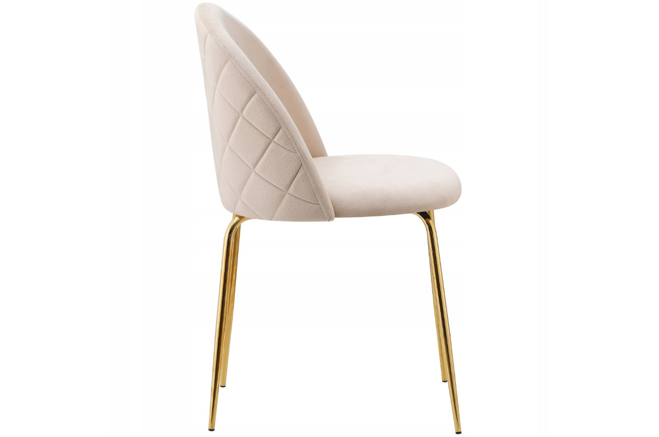 Samt Esszimmerstuhl – Creme, Edelstahl Goldbeine, Skandinavisches Design