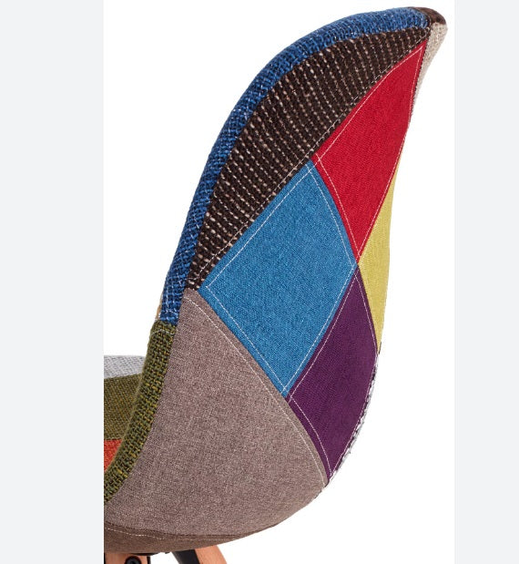 Patchwork Esszimmerstuhl – Mehrfarbig Orange-Töne, Stoffbezug, Holzgestell