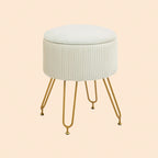 2-in-1 Aufbewahrungshocker Cremeweiß Samtoptik – Runder Fußhocker mit Tablett/Beistelltisch Funktion