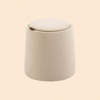 2-in-1 Hocker Beige Samtoptik – Runder Sitzhocker mit Stauraum und Tablett-Deckel