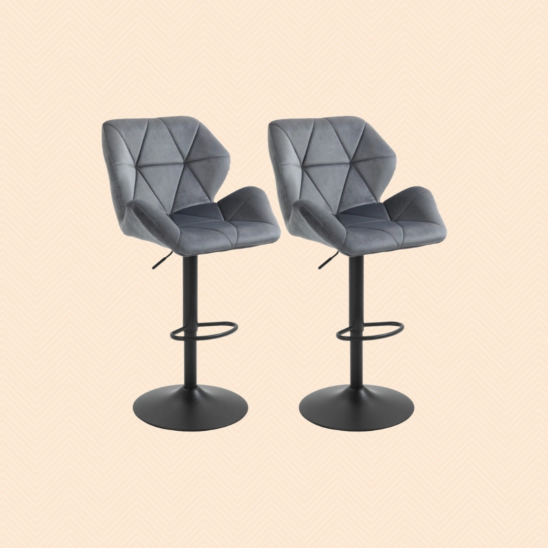 2er Barhocker Set Blau – Samt-Optik, Höhenverstellbar (63–83 cm), 360° Drehbar, Metallgestell