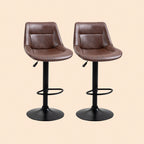 2er Barhocker Set Braun – Höhenverstellbar, 360° Drehbar, Kunstleder im Vintage Used-Look (59–79 cm)