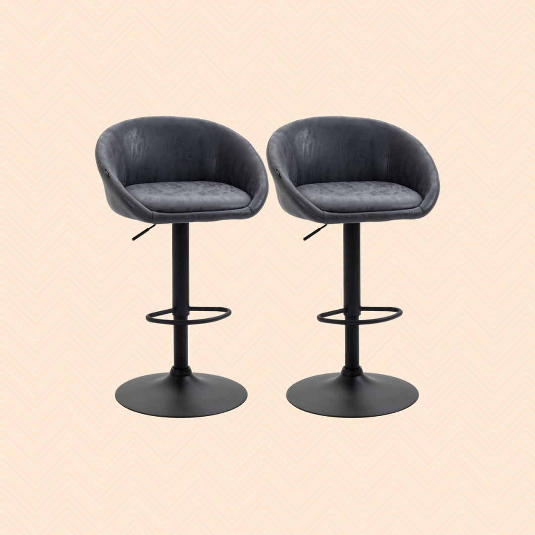 2er Barhocker Set Dunkelgrau – Höhenverstellbar & 360° Drehbar, Kunstleder, mit Arm- & Rückenlehne