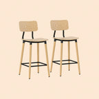 2er Barhocker Set Hellbraun – Holzoptik, Stahlrahmen Schwarz, mit Rückenlehne (Sitzhöhe 65 cm)