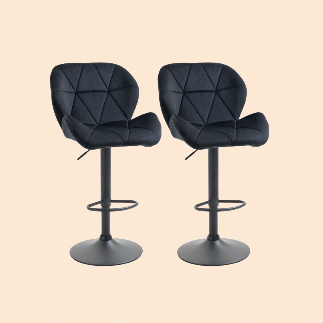 2er Barhocker Set Schwarz – Samt-Optik, Höhenverstellbar & 360° Drehbar, Diamanttufting