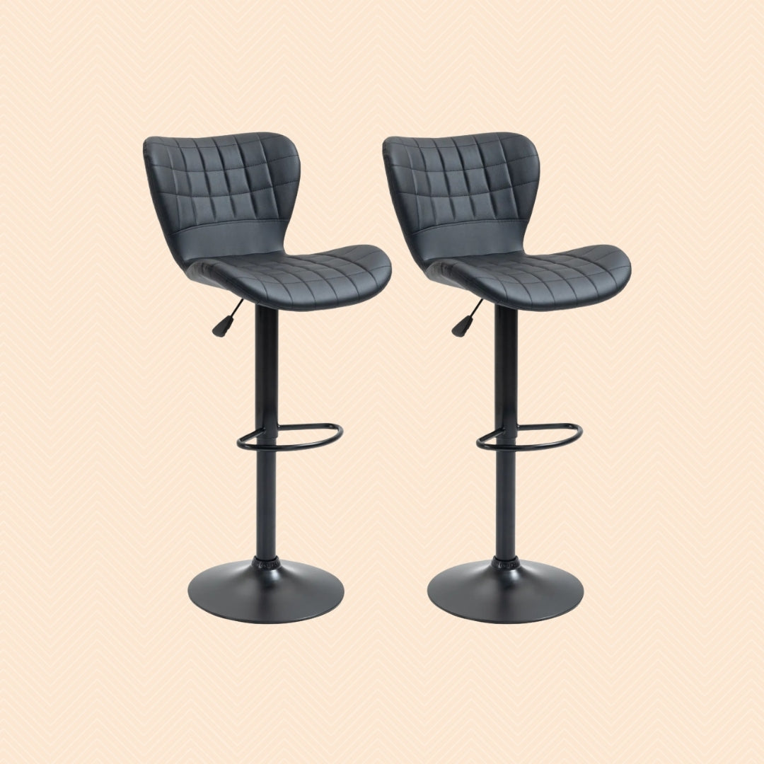 2er Barhocker Set Schwarz – Höhenverstellbar (61–81 cm), 360° Drehbar, Retro-Design Kunstleder