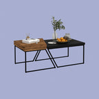 2er Couchtisch-Set Industrial – Holzoptik & Stahlrahmen, Rustikal Braun/Schwarz