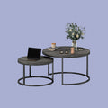 2er Couchtisch-Set Rund Dunkelgrau – Stapelbare Beistelltische in Marmor-Optik, Metall
