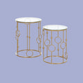 2er Couchtisch-Set Rund Gold – Glastische mit Reifen- & Kugeldesign (Ø41/Ø36 cm)