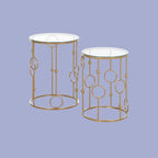 2er Couchtisch-Set Rund Gold – Glastische mit Reifen- & Kugeldesign (Ø41/Ø36 cm)