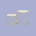 2er Couchtisch-Set Rund Gold – Glastische mit Geometrischem Rahmen (Ø50/Ø40 cm)