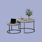 2er Couchtisch-Set Rund Grau – Zement-Optik Satztische im Industriedesign (Ø78/Ø59 cm)