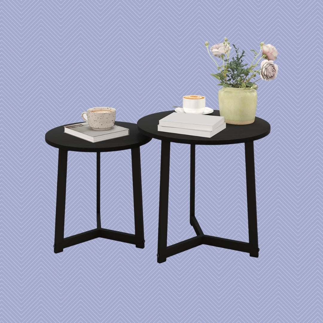 2er Couchtisch-Set Rund Schwarz – Modernes Satztische-Ensemble (Ø48/Ø40 cm)