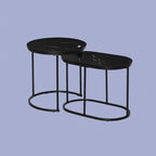 2er Couchtisch-Set Schwarz – Runder & Ovaler Satztisch in Marmor-Optik, stapelbar