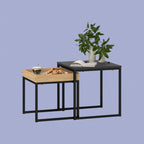 2er Couchtisch-Set Schwarz – Moderne Quadratische Sofatische (45/40 cm) Ineinanderstellbar