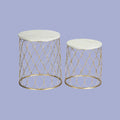 2er Satztisch-Set Outdoor Gold – Marmoroptik Beistelltische (Ø41/Ø35 cm), Stapelbar