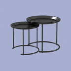 2er Satztisch-Set Schwarz Metall – Abnehmbare Platten als Tablett (Ø43/Ø35 cm)