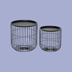 2er Satztisch-Set Skandidesign Schwarz – Beistelltische mit Stauraum/Korb (Ø40/Ø35 cm)