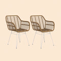 2er Set Esszimmerstühle Boho-Stil – Akzentstühle PE-Rattan Hellbraun mit Weißen Beinen