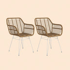 2er Set Esszimmerstühle Boho-Stil – Akzentstühle PE-Rattan Hellbraun mit Weißen Beinen