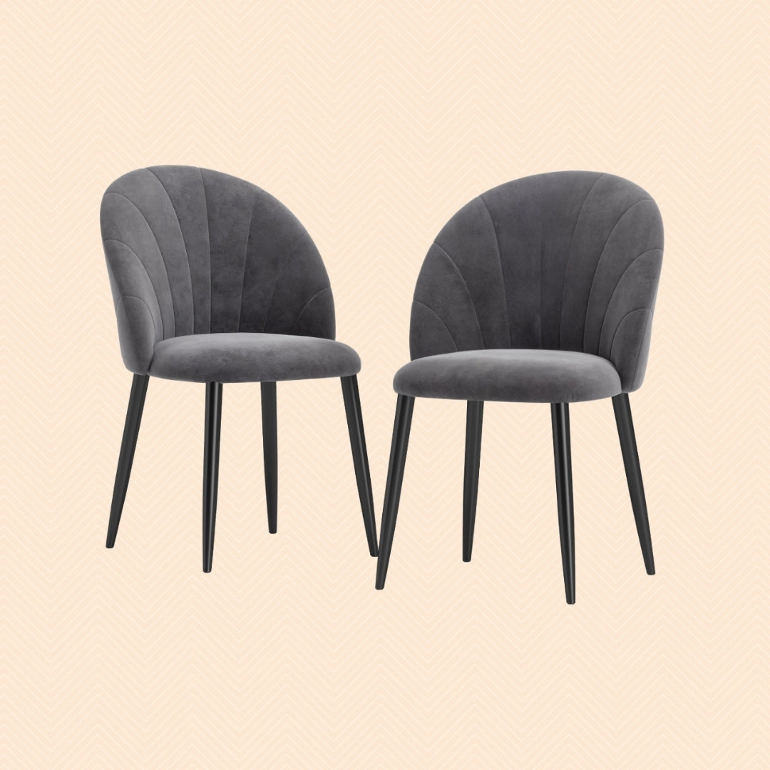 2er Set Esszimmerstühle Grau Samtoptik – Akzentstühle im Muschel-Design Retro