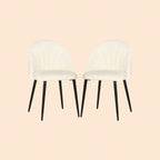 2er Set Esszimmerstühle Samtoptik – Muschel Design Creme | Metallbeine