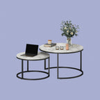 2er Couchtisch-Set Rund Schwarz – Stapelbare Beistelltische in Marmor-Optik (Ø78/Ø59 cm)