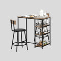 3-teiliges Bartisch-Set Eiche/Schwarz – Stehtisch mit 3 Seitlichen Regalen & 2 Gepolsterten Stühlen