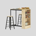 3-teiliges Bartisch-Set Eiche/Schwarz – Tresen mit 3 Verstellbaren Regalen & 2 Hockern