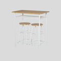 3-teiliges Bartisch-Set Weiß/Eiche – Küchentisch (80x50 cm) mit Lagerregal & 2 Barhockern
