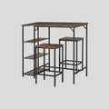 3-teiliges Bartisch-Set mit Seitenregal – Stehtisch (109x60x100 cm) & 2 Hocker, Rustikal-Braun/Schwarz