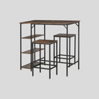 3-teiliges Bartisch-Set mit Seitenregal – Stehtisch (109x60x100 cm) & 2 Hocker, Rustikal-Braun/Schwarz