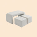 3-teiliges Fußhocker-Set Creme (89 cm) – Platzsparende Sitzbank mit 2 Hockern und Knopfheftung