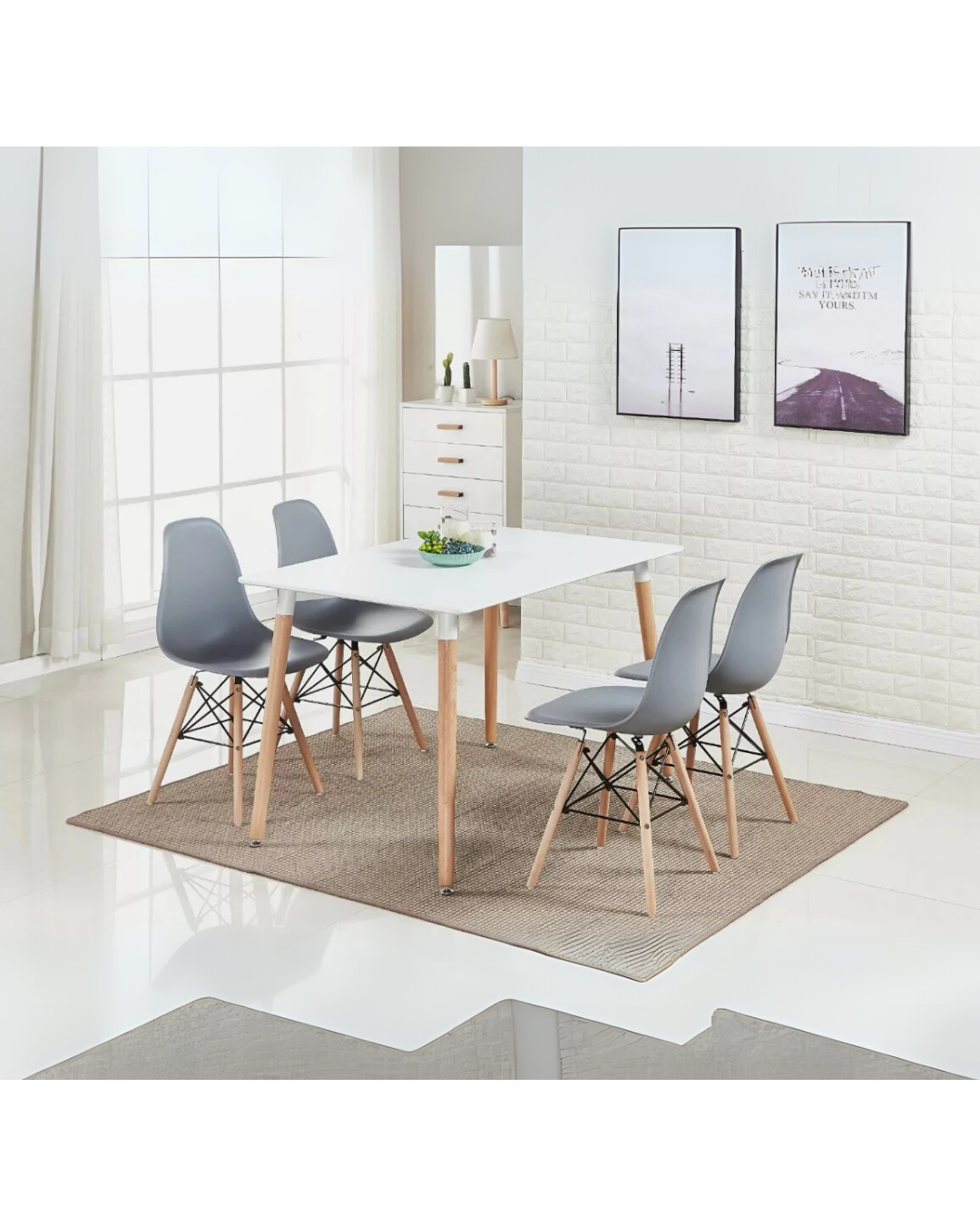 Skandinavisches Retro Design 4-Personen Essgruppe - 120x80 cm Rechteckiger Tisch & Stühle