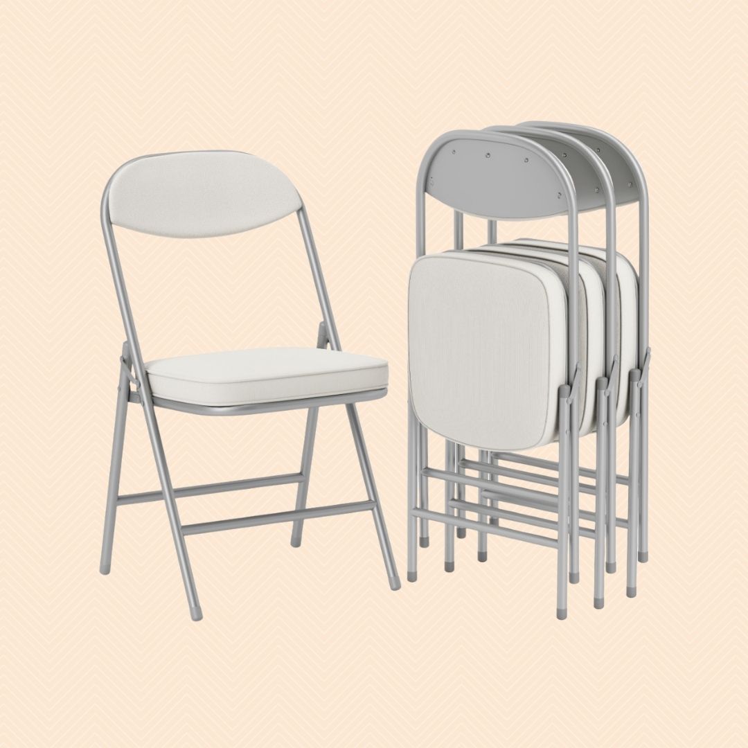 4er Set Klappstühle Cremeweiß – Gepolsterte Faltbare Gaststühle mit Cordbezug & Metallrahmen (Tragkraft 120 kg)