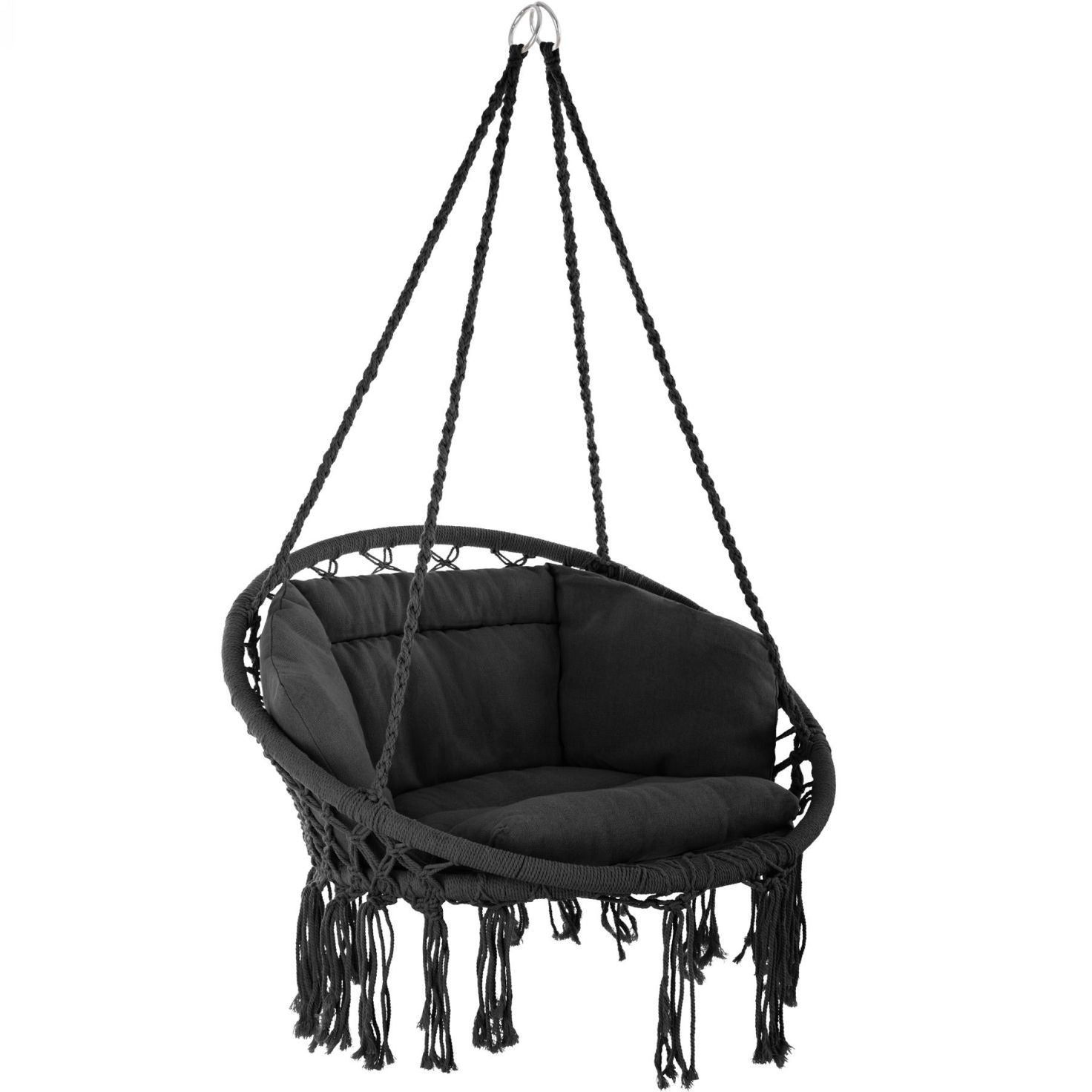 Schwarzer Boho Makramee Hängesessel - Für Innen & Außen (Max. 120 kg)