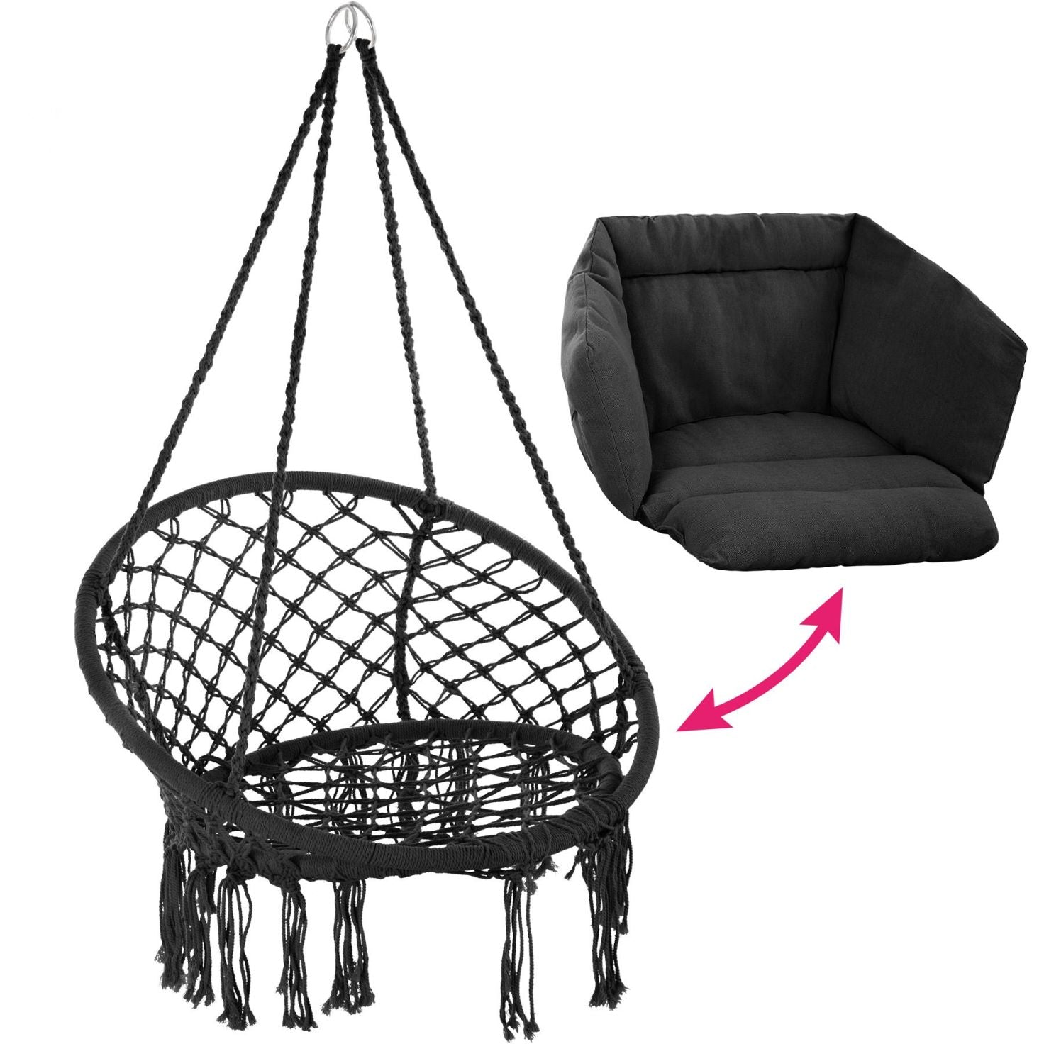 Schwarzer Boho Makramee Hängesessel - Für Innen & Außen (Max. 120 kg)