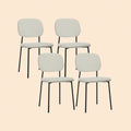4er Set Esszimmerstühle Weiß Bouclé Stoff armloses Design mit schwarzen Metallbeinen