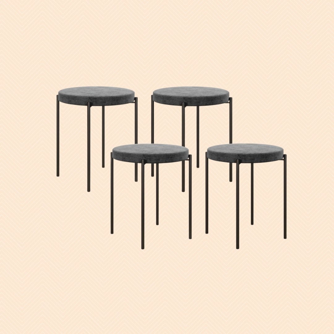 4er Set Stapelhocker Dunkelgrau Samt – Platzsparende Hocker für Küche & Esszimmer