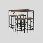 5-teiliges Bartisch-Set Rustikal-Braun/Schwarz – Stehtisch & 4 Hocker, Platzsparend (100x60 cm)