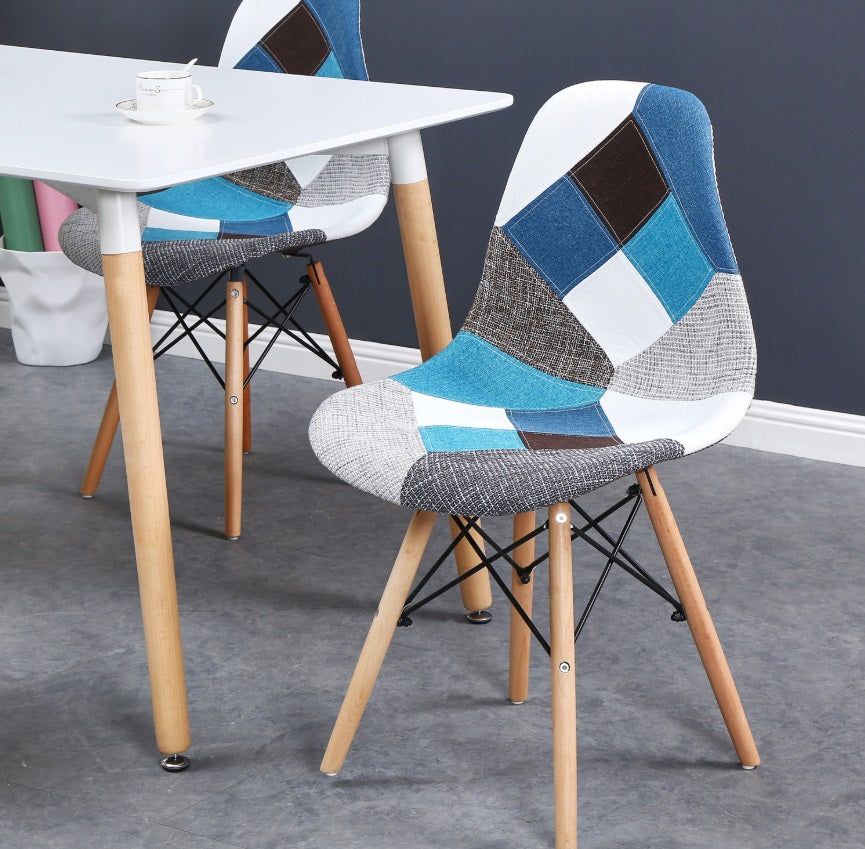Patchwork Esszimmerstuhl – Mehrfarbig Blau-Töne, Stoffbezug, Holzgestell