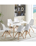 Nordisches Design 6-Personen Essgruppe - 120x80 cm Tisch & Weiße Gepolsterte Stühle