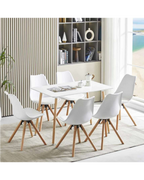 Nordisches Design 6-Personen Essgruppe - 120x80 cm Tisch & Weiße Gepolsterte Stühle