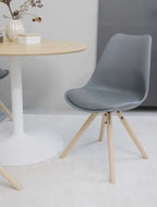 Nordischer Esszimmerstuhl – Dunkelgrau, Kunstleder Sitz, Buche Holzbeine