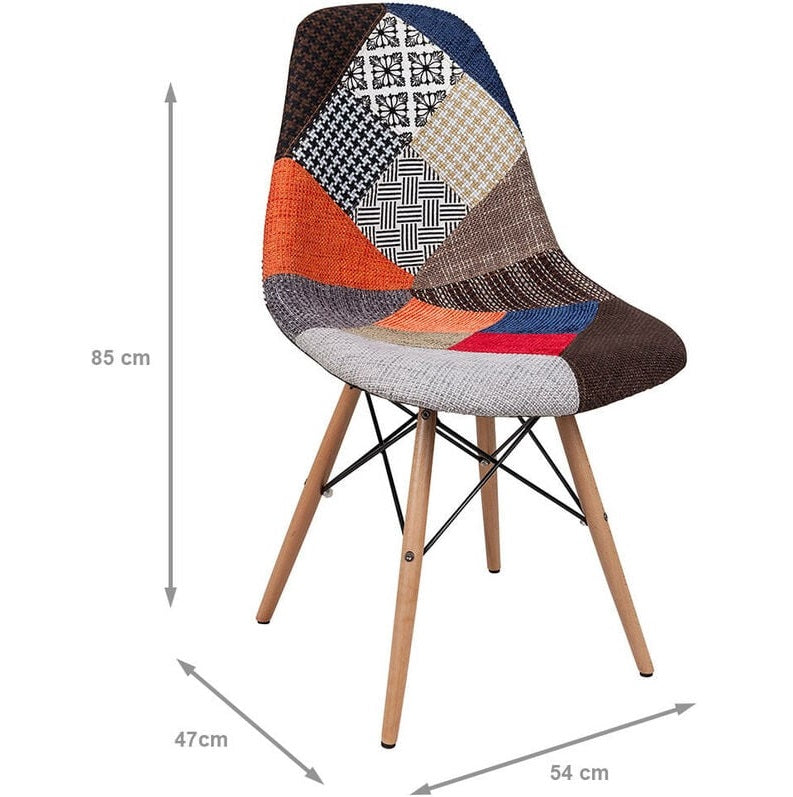 Patchwork Esszimmerstuhl – Mehrfarbig Orange-Töne, Stoffbezug, Holzgestell