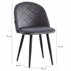 Esszimmerstuhl – Dunkelgrau, Samtbezug mit Rautensteppung, Schwarze Metallbeine