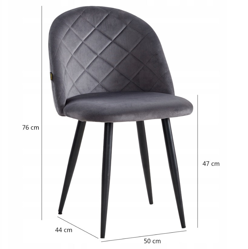 Esszimmerstuhl – Dunkelgrau, Samtbezug mit Rautensteppung, Schwarze Metallbeine